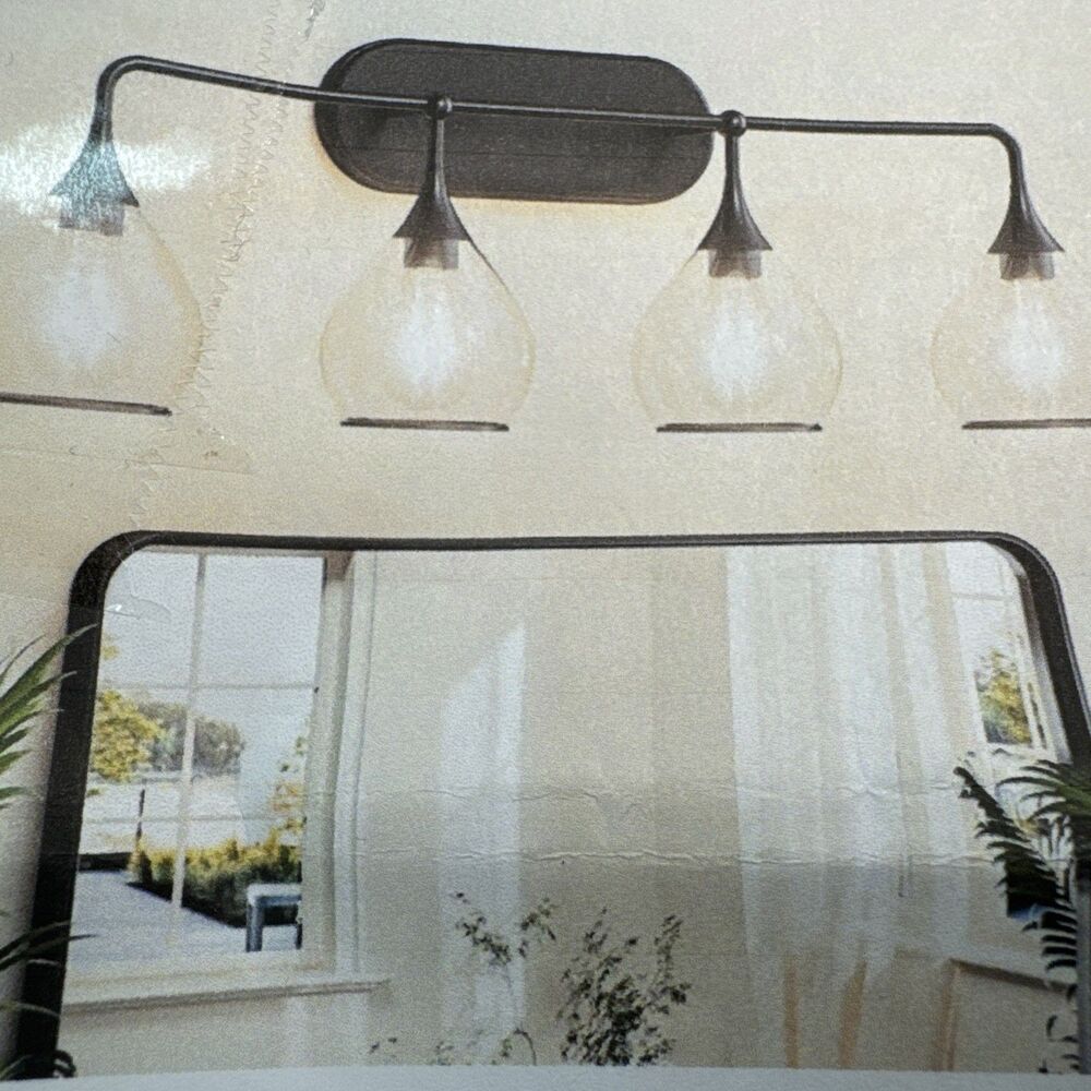4 Light Vanity Lights Over Mirror Black Wall Lamp with Clear Glass Modern Decor